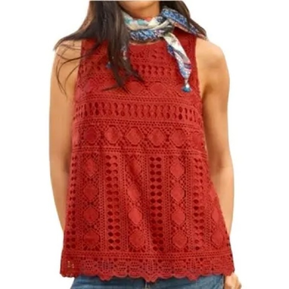 Anthropologie Sundays in Brooklyn Red Crochet Sleeveless Tank Size S - Picture 1 of 4